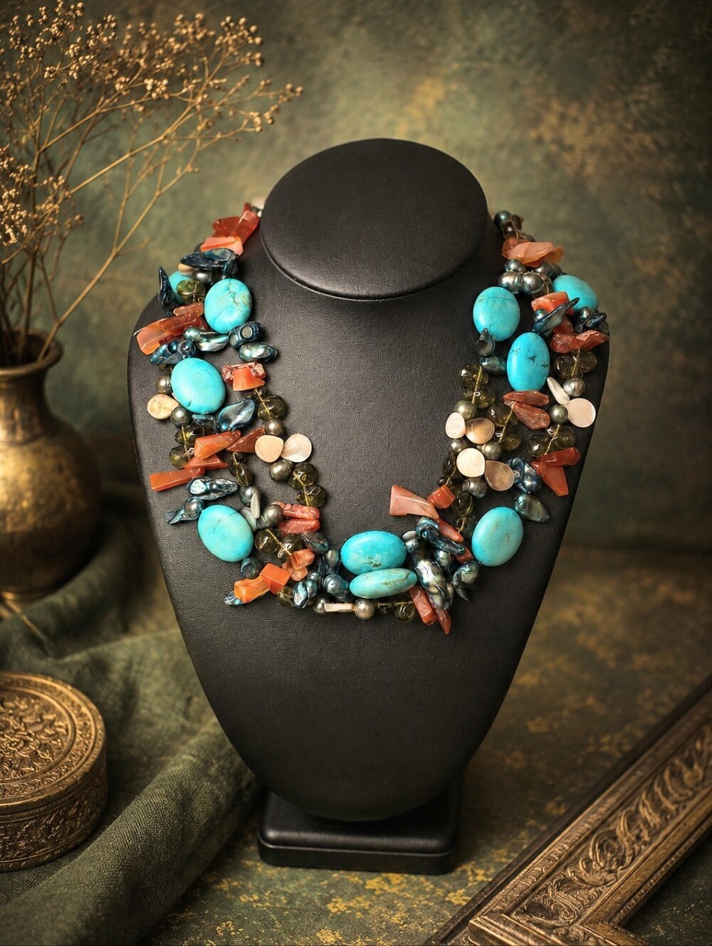 Native American-inspired Multi-Gemstone Statement Necklace - Heavy